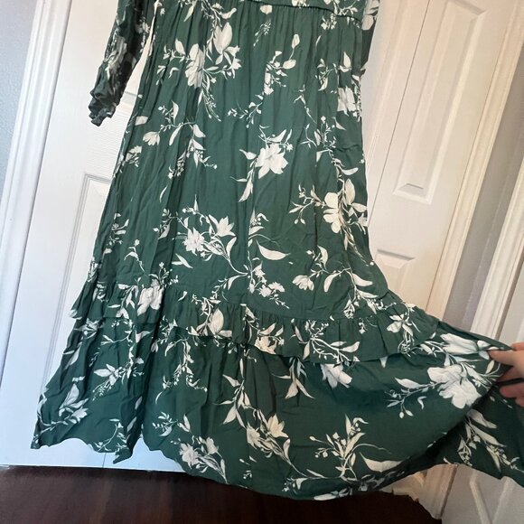 Women's Plus Ava & Viv Green Floral Tie-Neck Maxi Dress Size X - Picture 9 of 11
